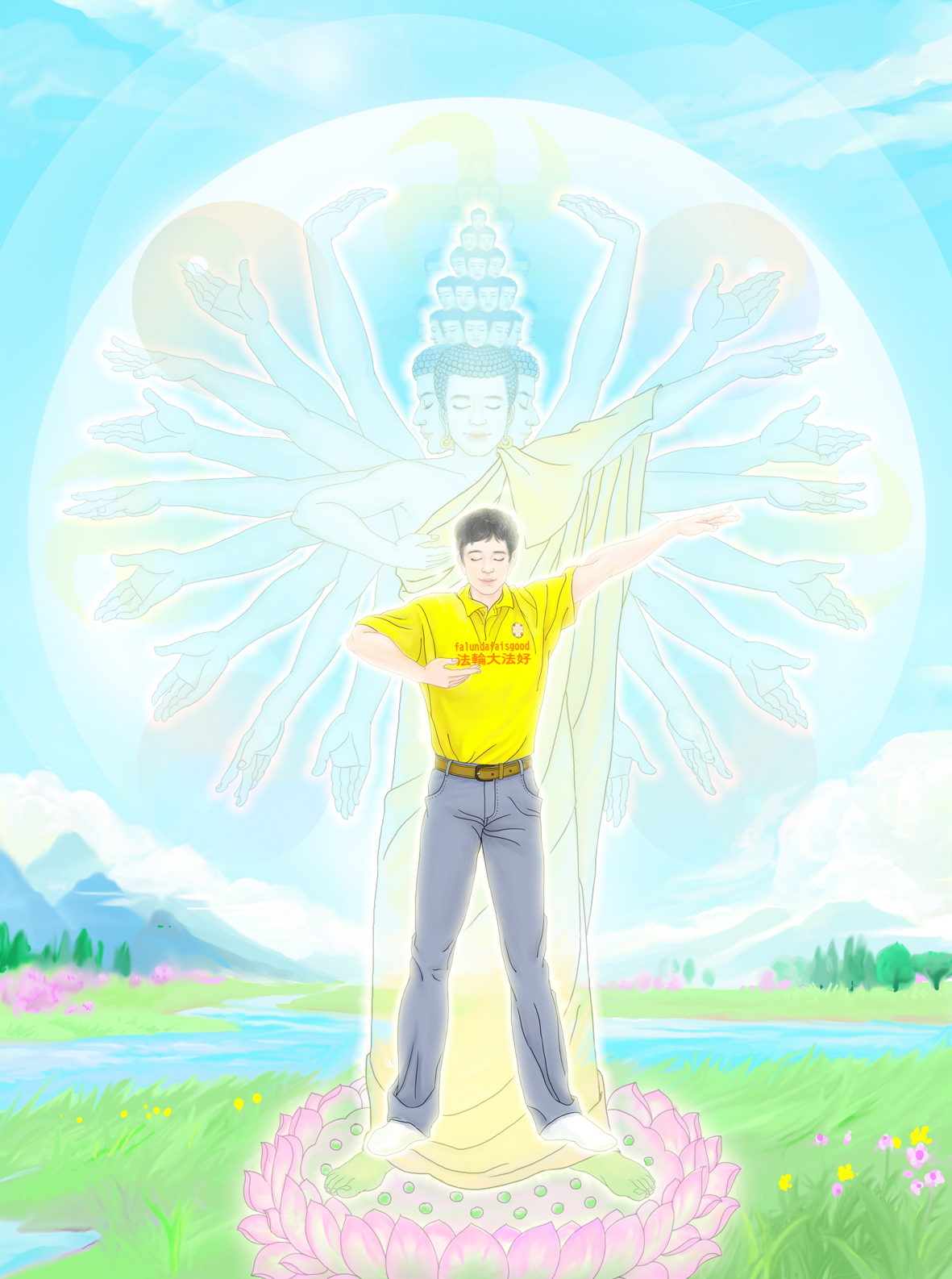 Image for article [Celebrando o Dia Mundial de Falun Dafa] Pintura em compulador: Cena milagrosa quando um praticante pratica Falun Gong