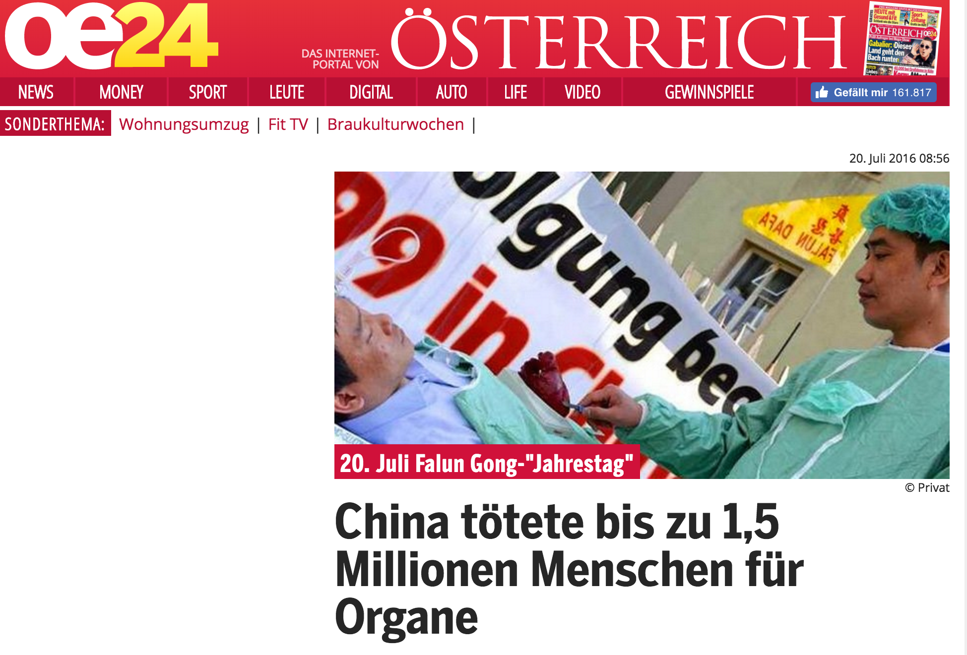 Image for article Website do maior jornal da Áustria expõe as atrocidades da extração forçada de órgãos na China