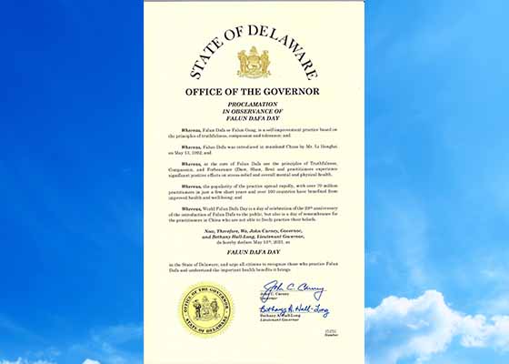 Image for article Delaware: Governador proclama 13 de maio “Dia do Falun Dafa”