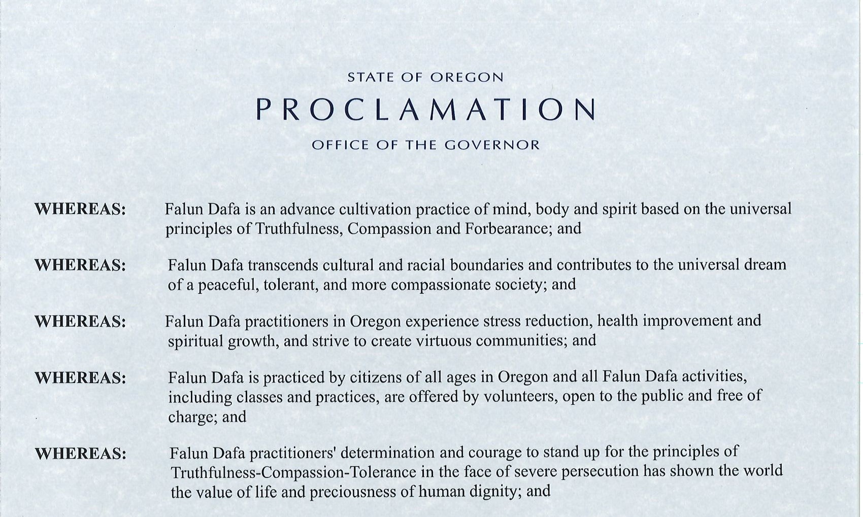 Image for article Oregon, EUA: Governadora proclama 13 de maio como Dia do Falun Dafa