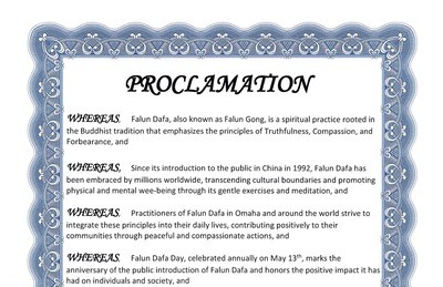 Image for article Nebraska, EUA: Prefeito de Omaha proclama “Semana do Falun Dafa”