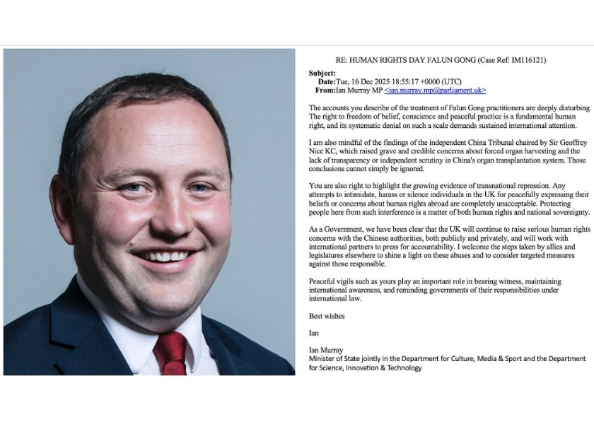 Image for article Ministro de Estado do Reino Unido manifesta apoio aos eventos do Falun Gong no Dia Internacional dos Direitos Humanos