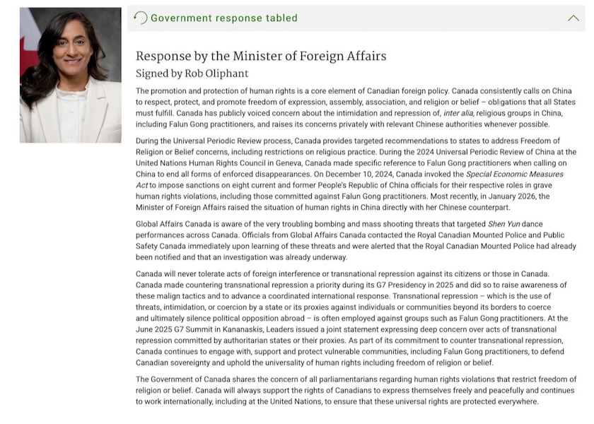 Image for article O Ministério das Relações Exteriores do Canadá está ciente das ameaças contra o Shen Yun e não tolerará a repressão transnacional
