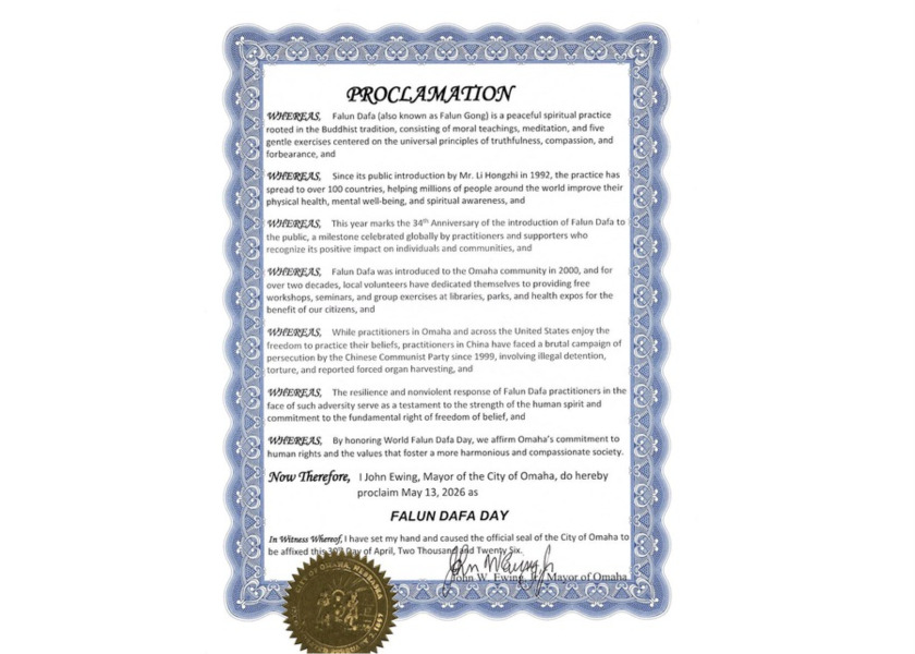Image for article Prefeito de Omaha proclama o Dia do Falun Dafa